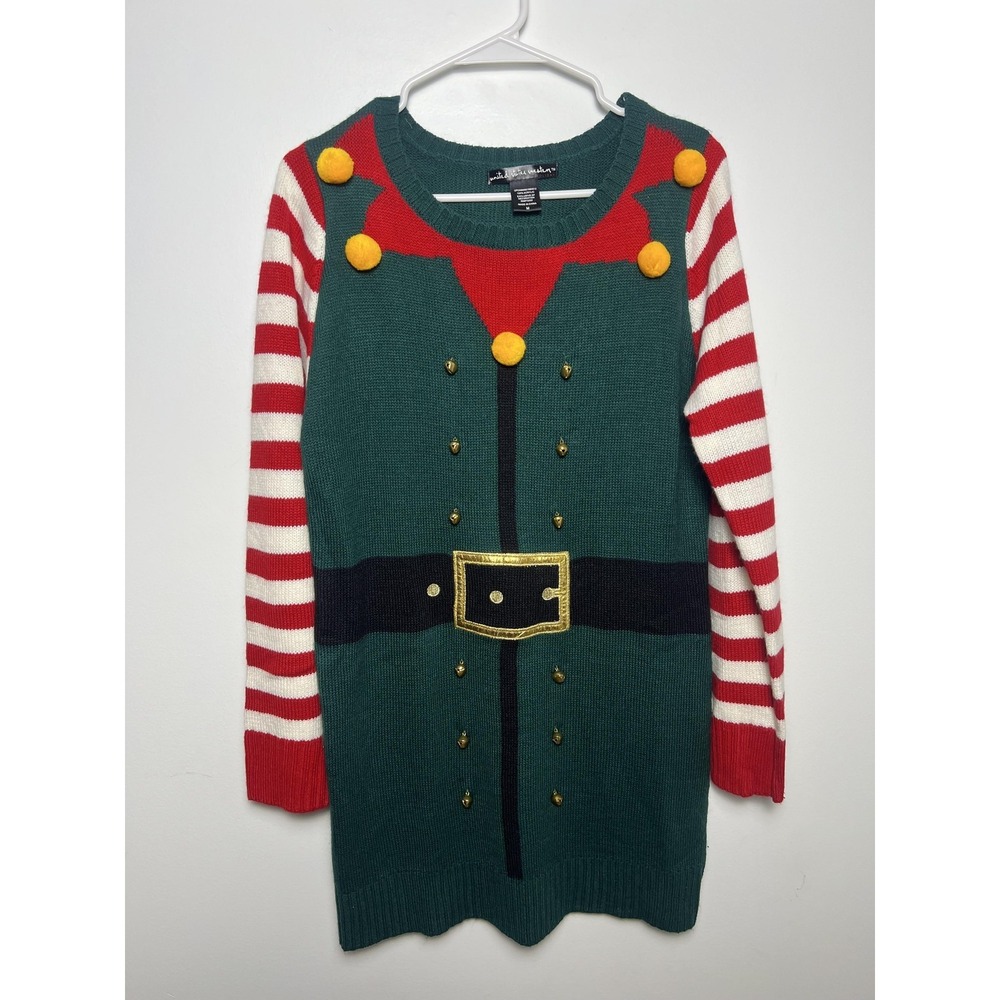 United States Sweaters Wm Med Green Elf Ugly Christmas Tunic Holiday Festive